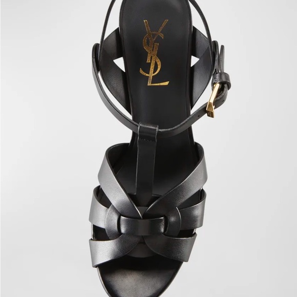 SAINT LAURENT TRIBUTE sandals black open toe strappy stiletto platform 36.5 - Picture 6 of 15